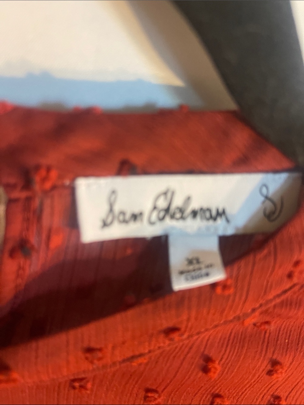 Sam Edelman Rust-Orange Textured Ruffle Top - Picture 2 of 4